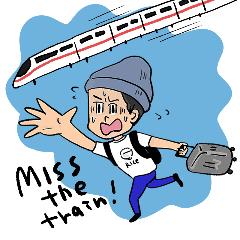 旅行中に飛行機に乗り遅れる男性のイラスト Onwaイラスト