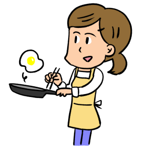 目玉焼きを作る女性のイラスト