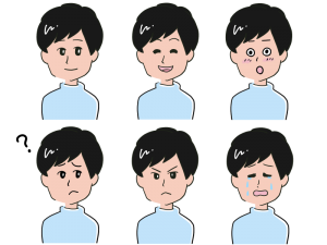 男性のいろいろな表情をまとめたイラスト