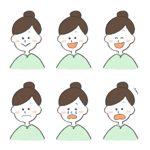 女性のいろんな表情をまとめたイラスト