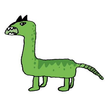 ヘタウマな緑色の恐竜のイラスト