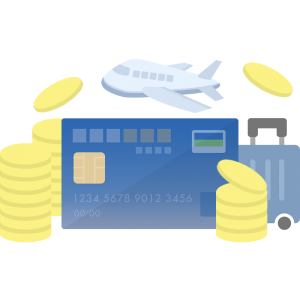 MileagePlusセゾンカード風のクレジットカードとマイルが貯まるイラスト