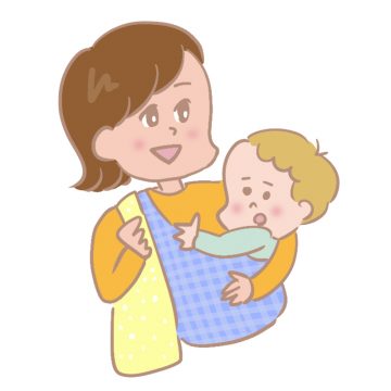 スリングで赤ちゃんを抱っこするお母さんのイラスト