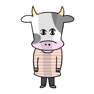 暗い感情になっている女性風の牛のイラスト