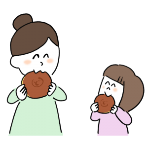 どら焼きを食べる親子のイラスト