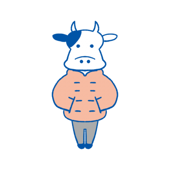 ピンクのダウンジャケットを着た牛のイラスト