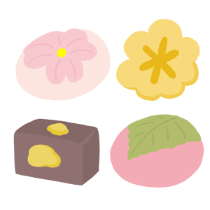 4種類の和菓子のイラスト