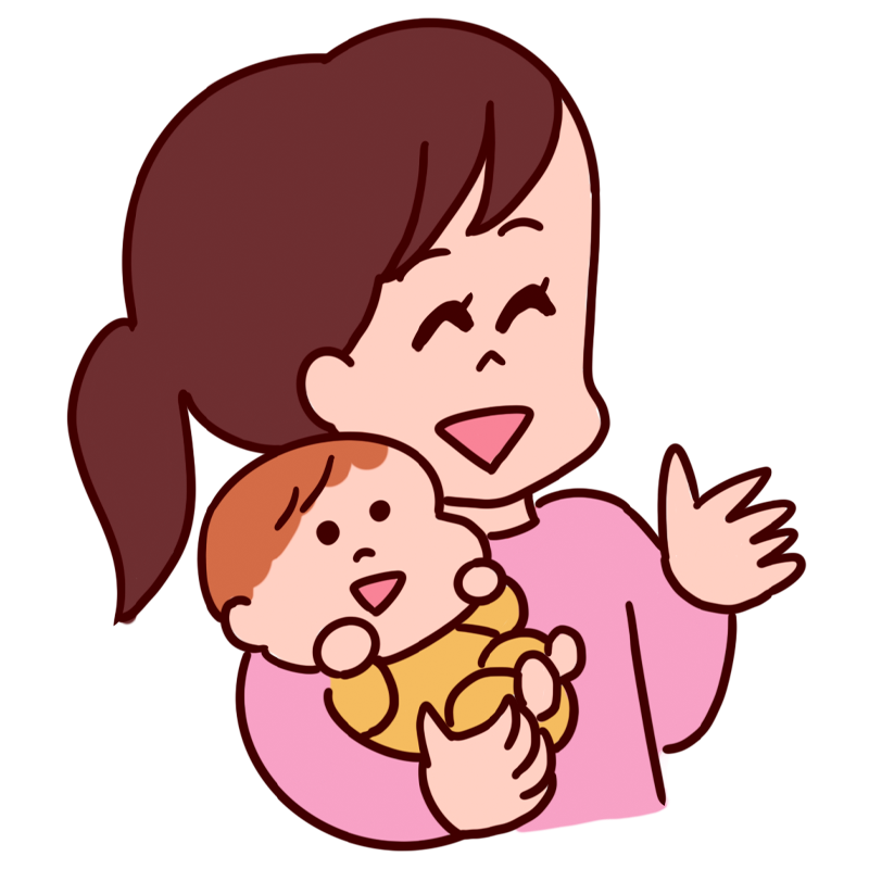赤ちゃんを抱っこしたお母さんが笑顔でおしゃべりしているイラスト Onwaイラスト