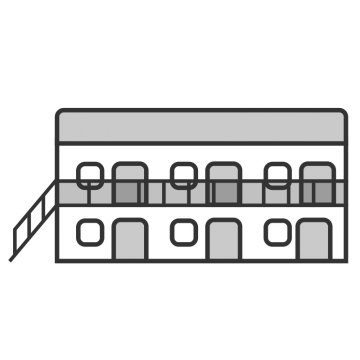 シンプルな2階建の学生寮のイラスト