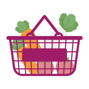 野菜が入った紫の買い物カゴのイラスト