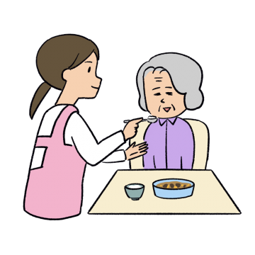 食事介助される高齢女性のイラスト