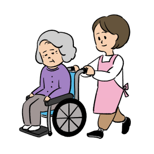 車椅子に乗る高齢者女性のイラスト