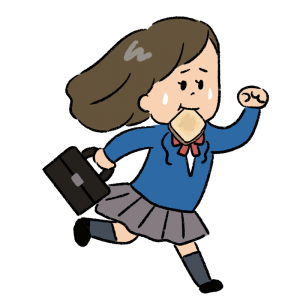 パンをくわえて走る女子学生のイラスト