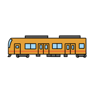 横から見たオレンジ色の電車