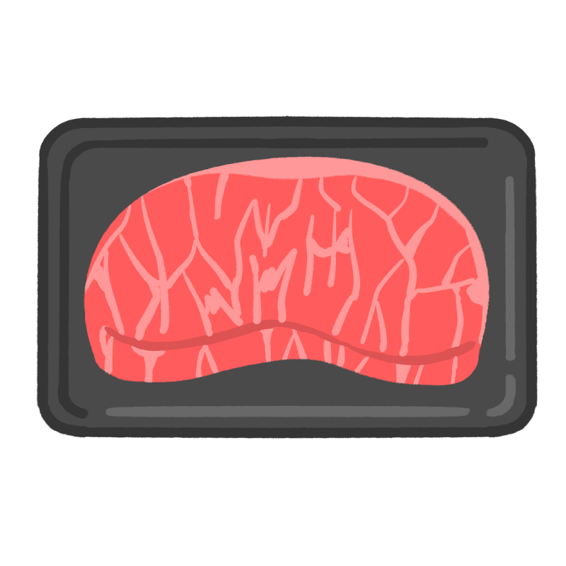黒い発泡トレーに入った牛ヒレ肉のイラスト Onwaイラスト