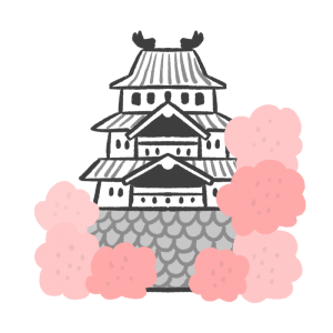 桜と弘前城のイラスト
