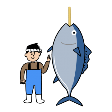 大間マグロを釣った漁師のイラスト