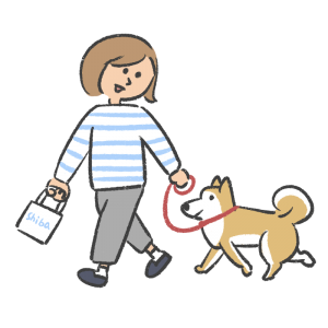 飼い主と散歩する柴犬のイラスト