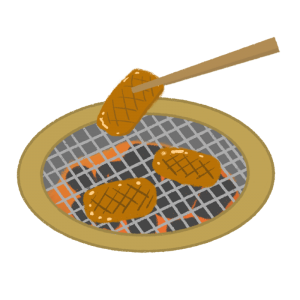 網で焼かれた焼き肉のイラスト
