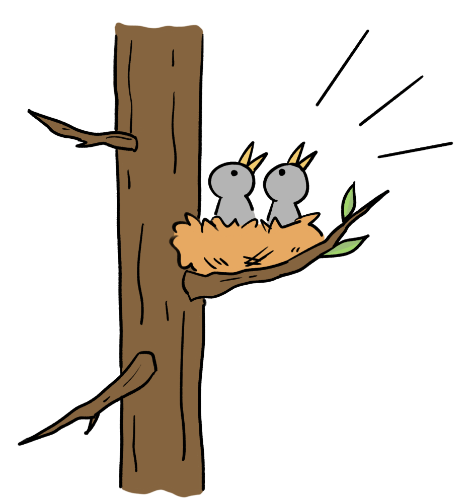 木の上の巣にいるカラスのヒナのイラスト Onwaイラスト
