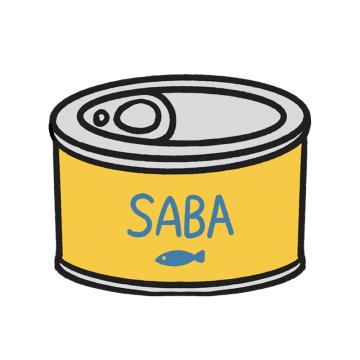 「SABA」と書かれたサバ缶のイラスト
