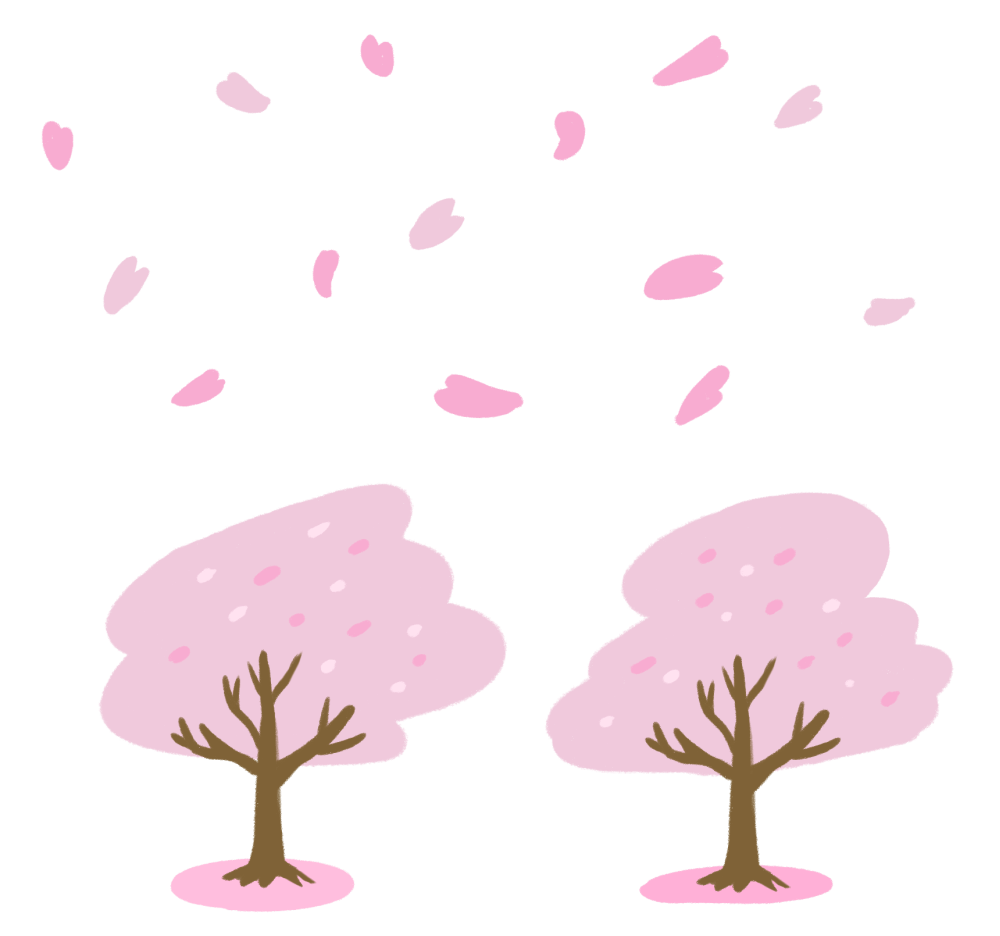 桜吹雪の桜並木のイラスト