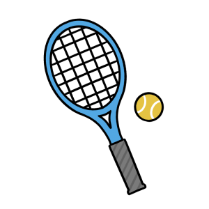 ブルーのテニスラケットとボールのイラスト