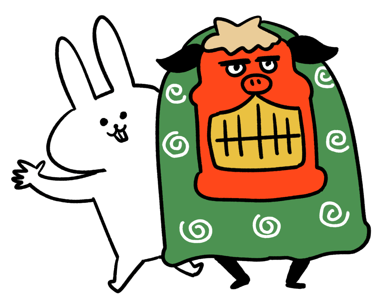 うさぎと獅子舞のイラスト