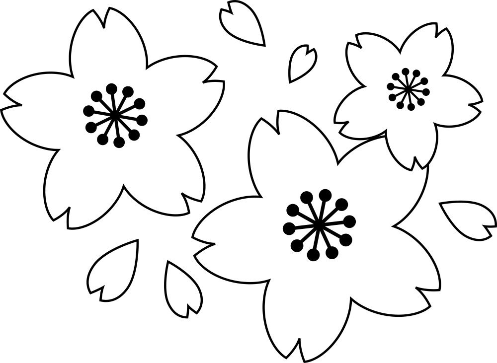 白黒の白抜き桜のイラスト