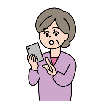 スマホを見ておどろく高齢女性のイラスト