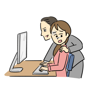 男社員にセクハラされる女性のイラスト