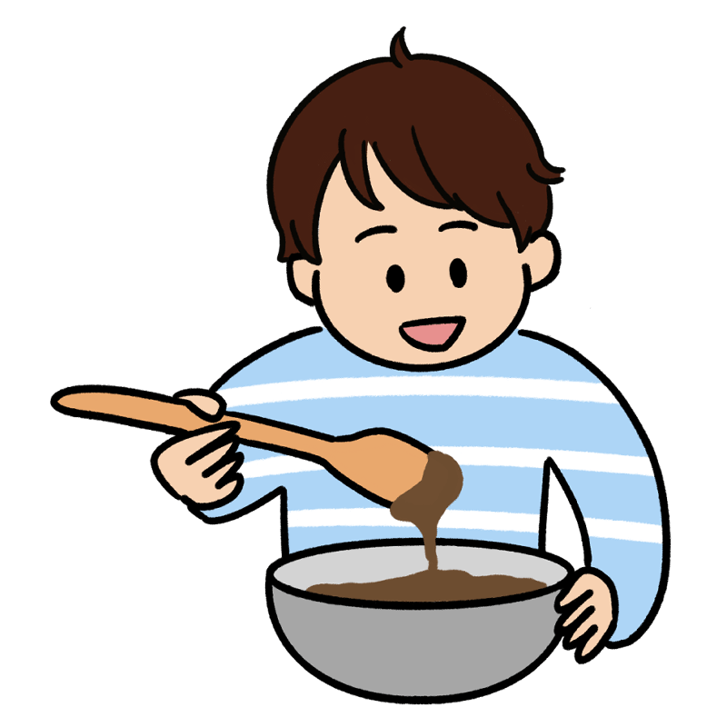 バレンタインデーのチョコレートを作る男の子のイラスト