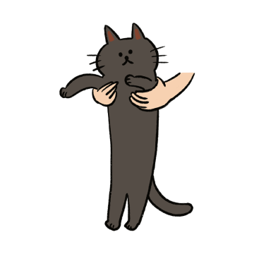 抱っこされて伸びる黒ネコのイラスト