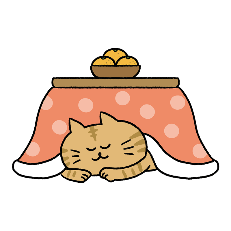 こたつに入る茶トラのネコのイラスト - ONWAイラスト