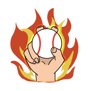 野球ボールを持って背景が炎になっているイラスト