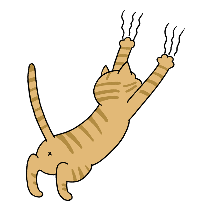 壁に向かって爪とぎする茶トラのネコのイラスト