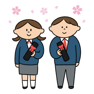 卒業式の中学生男女のイラスト