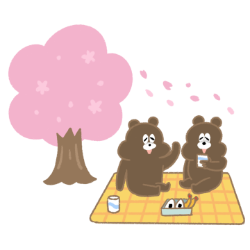 お花見をするクマのイラスト