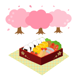 桜の木と弁当のイラスト