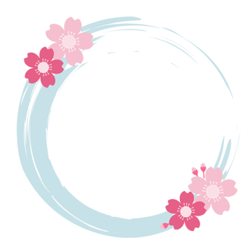 筆で描いた丸い水色の桜フレームのイラスト