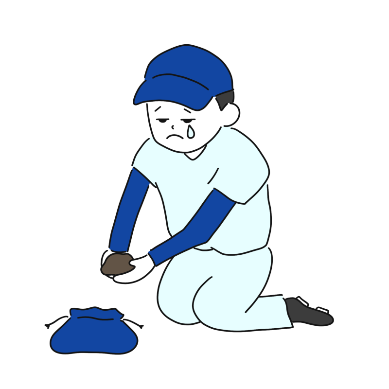 泣きながら甲子園の土を集めるイラスト