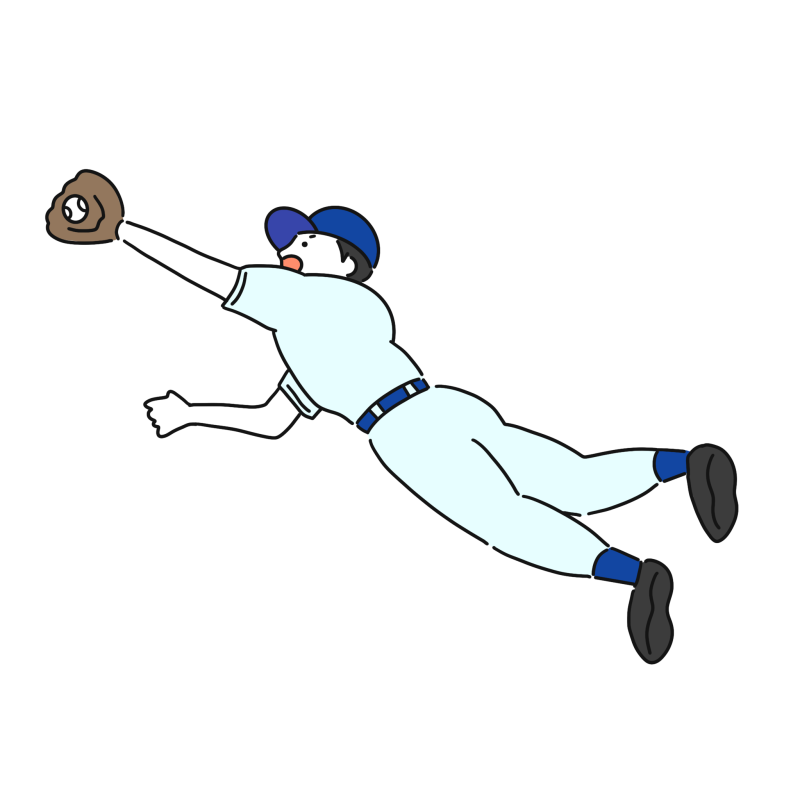 野球の守備でファインプレーしているイラスト