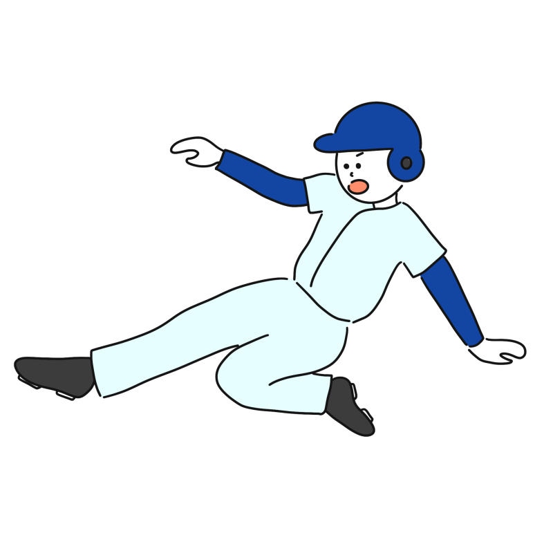 野球でスライディングしているイラスト