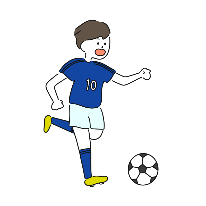 サッカーボールをけろうとする選手のイラスト - ONWAイ …