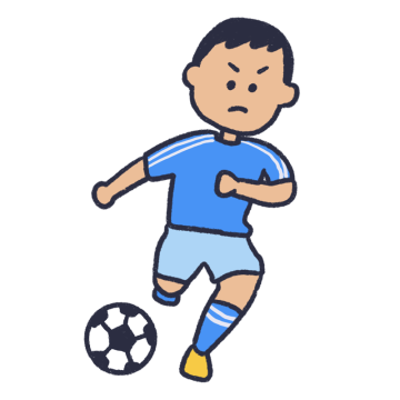 サッカーボールをけろうとする選手のイラスト