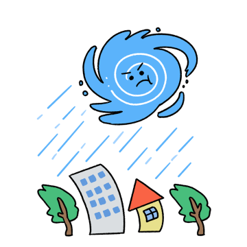 顔のある台風のイラスト