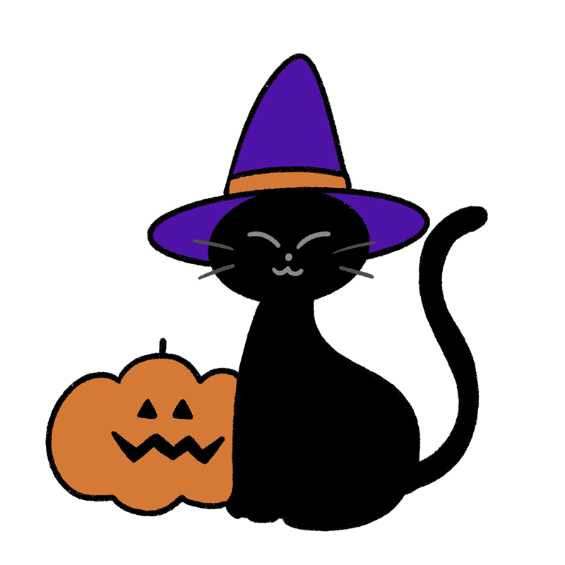 手描きイラスト☆ハロウィンの猫魔女 ハロウィン 黒猫と魔女帽子イラスト - No: 22913713｜無料