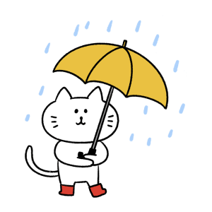 雨で傘をさすネコのイラスト