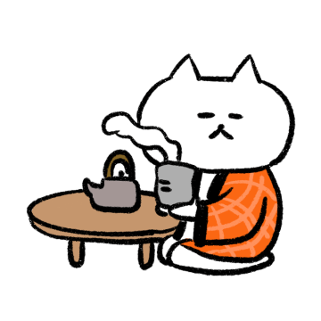 お茶をのむ猫のイラスト