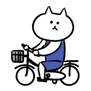自転車に乗るOL猫のイラスト